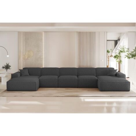 Wohnlandschaft Sofa U-Form CELES PREMIUM XL in Stoff Sven Dunkelgrau