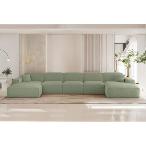 Wohnlandschaft Sofa U-Form CELES PREMIUM XL in Stoff Sven Hellgrün