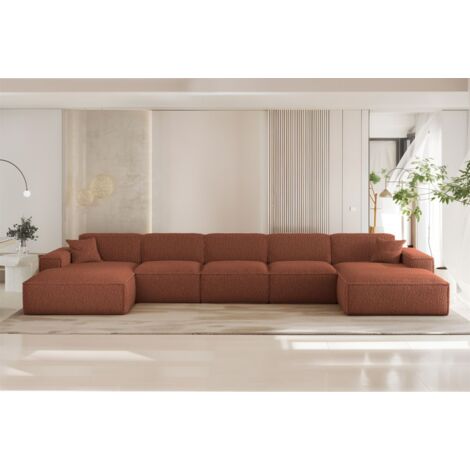 Wohnlandschaft Sofa U-Form CELES PREMIUM XL in Stoff Sven Rostbraun