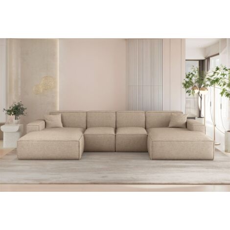 Wohnlandschaft Sofa U-Form CELES PREMIUM XS in Stoff Artico Beige