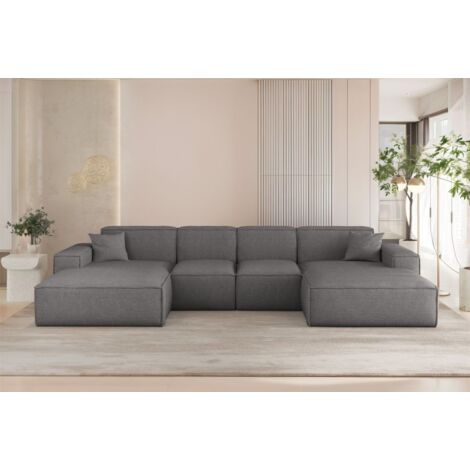 Wohnlandschaft Sofa U-Form CELES PREMIUM XS in Stoff Artico Grau
