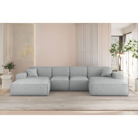 Wohnlandschaft Sofa U-Form CELES PREMIUM XS in Stoff Artico Hellgrau