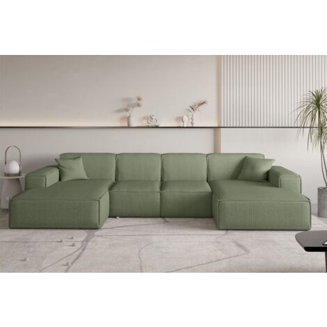Wohnlandschaft Sofa U-Form CELES PREMIUM XS in Stoff Scala Forest