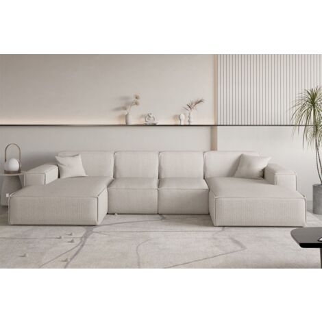 Wohnlandschaft Sofa U-Form CELES PREMIUM XS in Stoff Scala Hellbeige