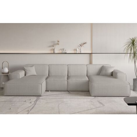 Wohnlandschaft Sofa U-Form CELES PREMIUM XS in Stoff Scala Sandgrau