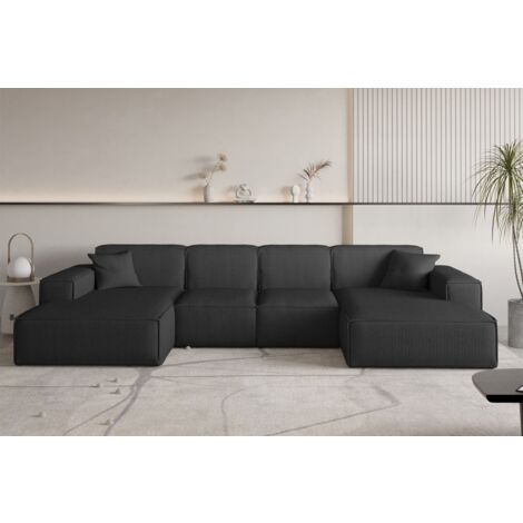 Wohnlandschaft Sofa U-Form CELES PREMIUM XS in Stoff Scala Schwarz