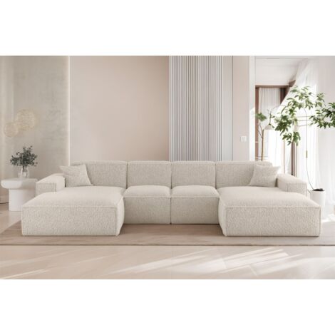 Wohnlandschaft Sofa U-Form CELES PREMIUM XS in Stoff Sven Altweiß