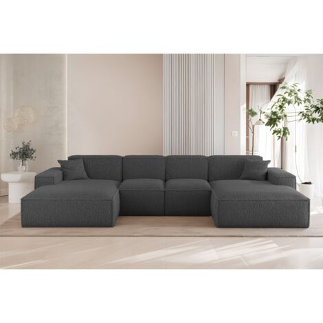 Wohnlandschaft Sofa U-Form CELES PREMIUM XS in Stoff Sven Dunkelgrau