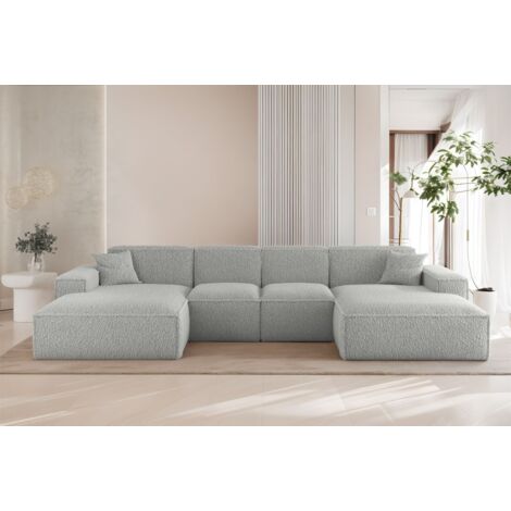Wohnlandschaft Sofa U-Form CELES PREMIUM XS in Stoff Sven Hellgrau
