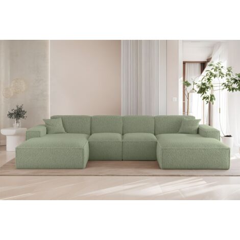 Wohnlandschaft Sofa U-Form CELES PREMIUM XS in Stoff Sven Hellgrün