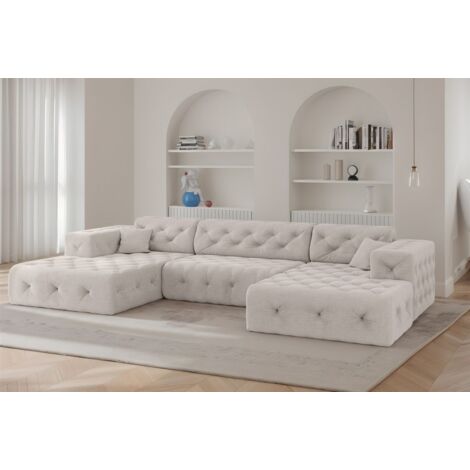 Wohnlandschaft Sofa U-Form CHANTAL in Stoff Moly Creme