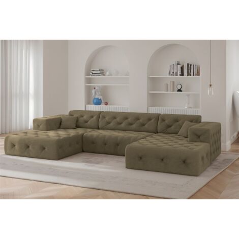 Wohnlandschaft Sofa U-Form CHANTAL in Stoff Moly Grün