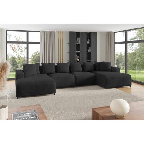 Wohnlandschaft Sofa U-Form Designersofa MEGAN in Stoff Poso Anthrazit