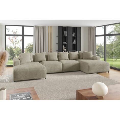 Wohnlandschaft Sofa U-Form Designersofa MEGAN in Stoff Poso Beige