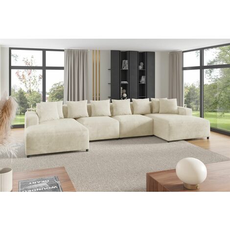 Wohnlandschaft Sofa U-Form Designersofa MEGAN in Stoff Poso Creme