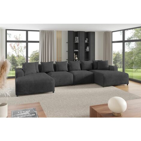 Wohnlandschaft Sofa U-Form Designersofa MEGAN in Stoff Poso Dunkelgrau
