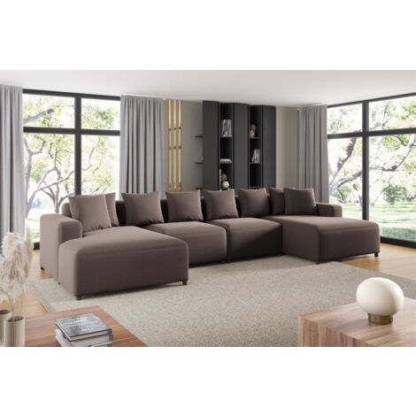Wohnlandschaft Sofa U-Form Designersofa MEGAN in Stoff Salvador Braun