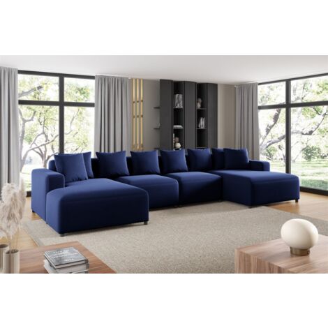 Wohnlandschaft Sofa U-Form Designersofa MEGAN in Stoff Salvador Dunkelblau