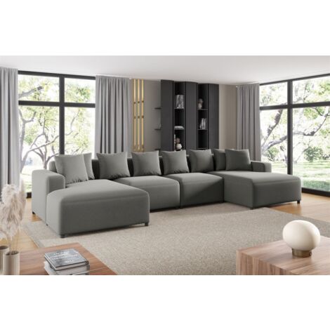 Wohnlandschaft Sofa U-Form Designersofa MEGAN in Stoff Salvador Grau