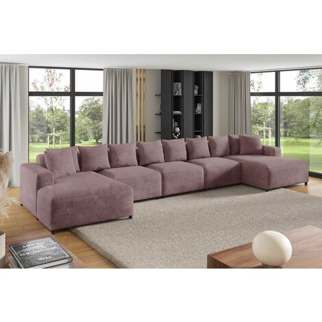 Wohnlandschaft Sofa U-Form Designersofa MEGAN XL in Stoff Poso Altrosa