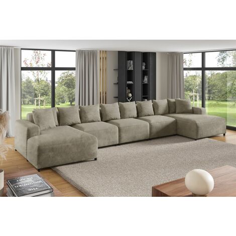Wohnlandschaft Sofa U-Form Designersofa MEGAN XL in Stoff Poso Beige