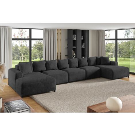 Wohnlandschaft Sofa U-Form Designersofa MEGAN XL in Stoff Poso Dunkelgrau