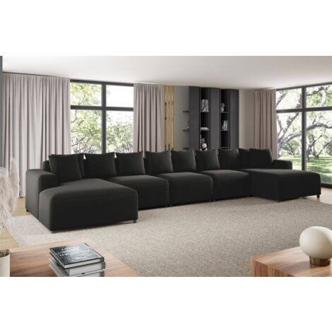 Wohnlandschaft Sofa U-Form Designersofa MEGAN XL in Stoff Salvador Schwarz