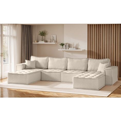 Wohnlandschaft Sofa U-Form Modulsofa-Set 4-teilig SANDE Stoff Alpine Beige