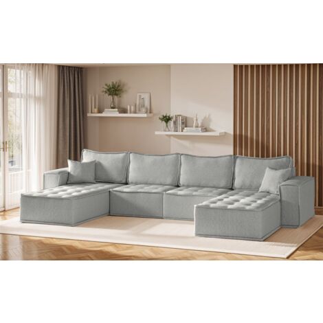 Wohnlandschaft Sofa U-Form Modulsofa-Set 4-teilig SANDE Stoff Alpine Hellgrau