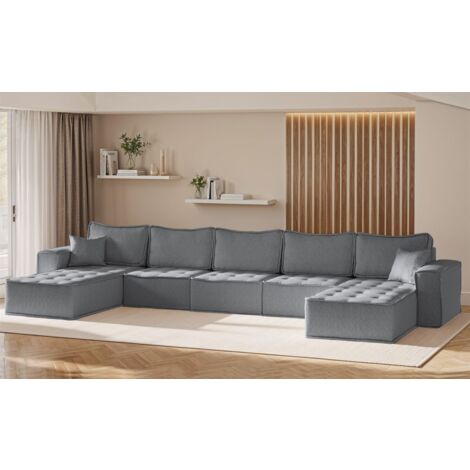 Wohnlandschaft Sofa U-Form Modulsofa-Set 5-teilig SANDE Stoff Alpine Anthrazit