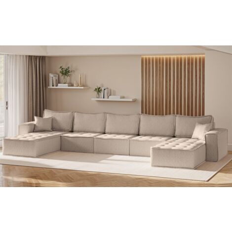 Wohnlandschaft Sofa U-Form Modulsofa-Set 5-teilig SANDE Stoff Alpine Toffee