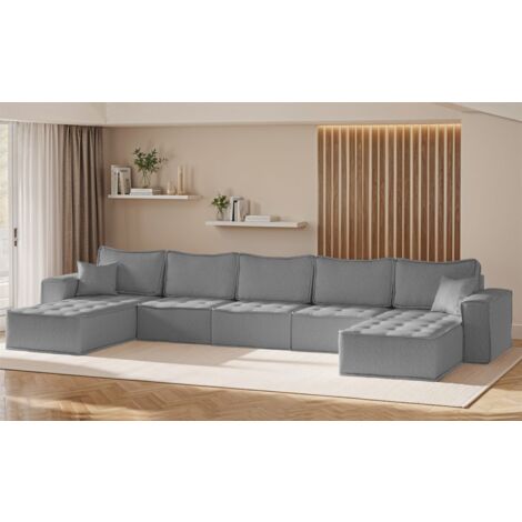 Wohnlandschaft Sofa U-Form Modulsofa-Set 5-teilig SANDE Stoff Raven Grau