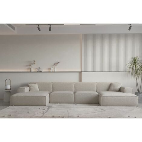 Wohnlandschaft U-Form CELES PREMIUM in Stoff Ascot Bukla Beige