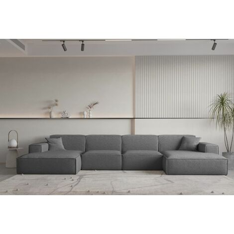 Wohnlandschaft U-Form CELES PREMIUM in Stoff Ascot Bukla Graphit