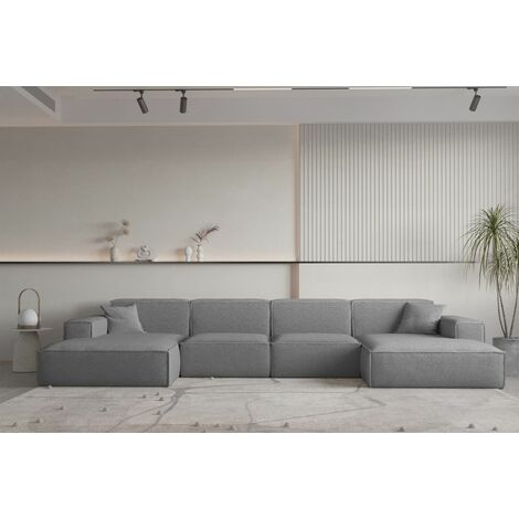 Wohnlandschaft U-Form CELES PREMIUM in Stoff Ascot Bukla Grau