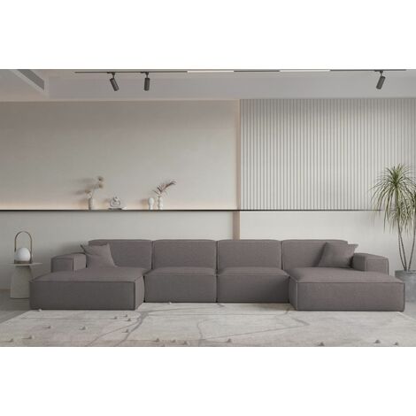 Wohnlandschaft U-Form CELES PREMIUM in Stoff Ascot Bukla Taupe