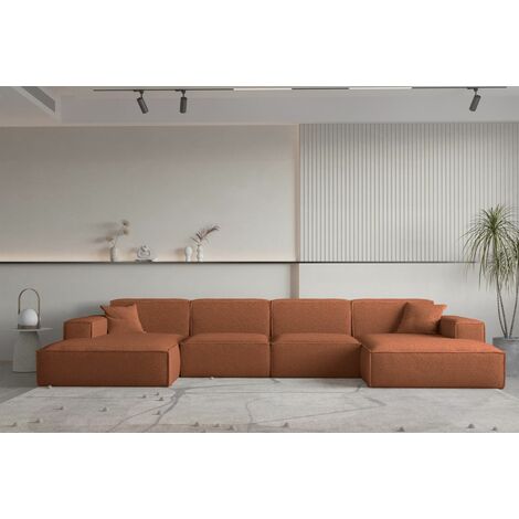 Wohnlandschaft U-Form CELES PREMIUM in Stoff Ascot Bukla Terracotta