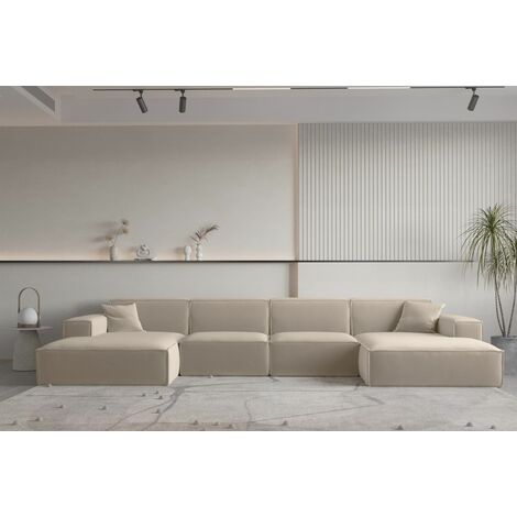Wohnlandschaft U-Form CELES PREMIUM in Stoff Opera Velvet Beige