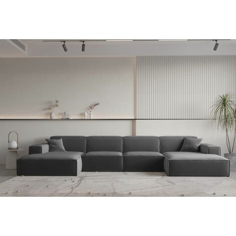Wohnlandschaft U-Form CELES PREMIUM in Stoff Opera Velvet Dunkelgrau