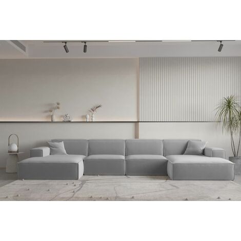 Wohnlandschaft U-Form CELES PREMIUM in Stoff Opera Velvet Hellgrau