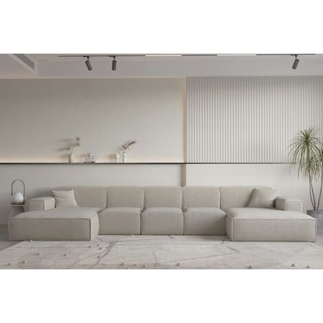 Wohnlandschaft U-Form CELES PREMIUM XL in Stoff Ascot Bukla Beige