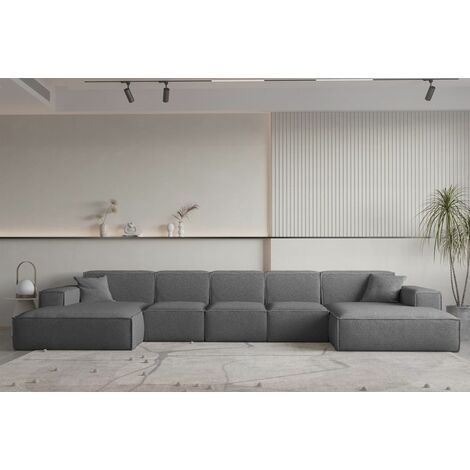 Wohnlandschaft U-Form CELES PREMIUM XL in Stoff Ascot Bukla Graphit