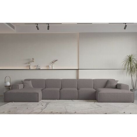 Wohnlandschaft U-Form CELES PREMIUM XL in Stoff Ascot Bukla Taupe