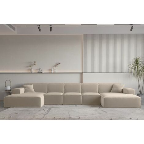 Wohnlandschaft U-Form CELES PREMIUM XL in Stoff Opera Velvet Beige