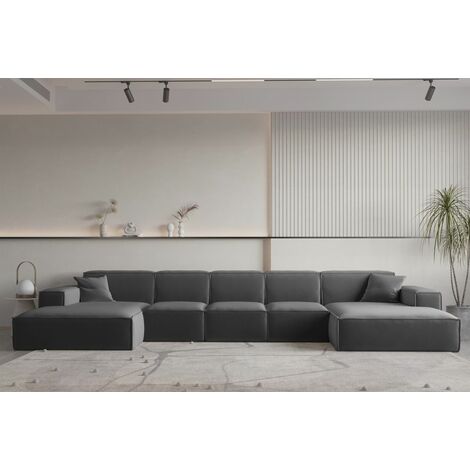 Wohnlandschaft U-Form CELES PREMIUM XL in Stoff Opera Velvet Dunkelgrau