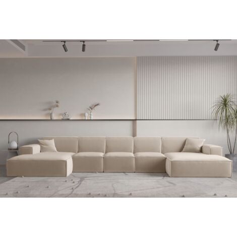 Wohnlandschaft U-Form CELES PREMIUM XL in Stoff Opera Velvet Sand