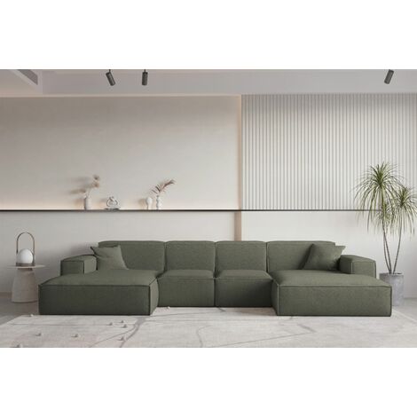 Wohnlandschaft U-Form CELES PREMIUM XS in Stoff Ascot Bukla Moosgrün