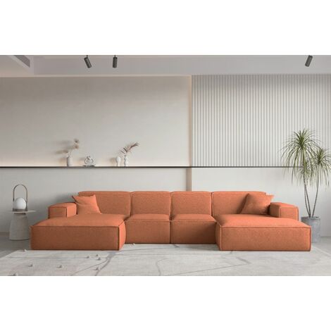 Wohnlandschaft U-Form CELES PREMIUM XS in Stoff Ascot Bukla Terracotta