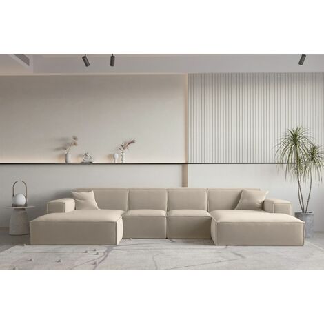 Wohnlandschaft U-Form CELES PREMIUM XS in Stoff Opera Velvet Beige