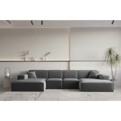 Wohnlandschaft U-Form CELES PREMIUM XS in Stoff Opera Velvet Dunkelgrau